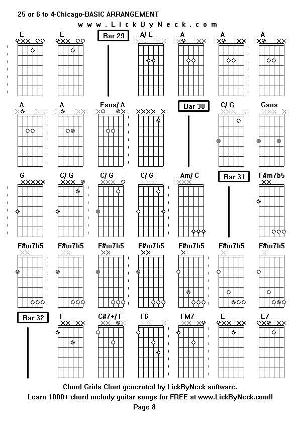 Chord Grids Chart of chord melody fingerstyle guitar song-25 or 6 to 4-Chicago-BASIC ARRANGEMENT,generated by LickByNeck software.